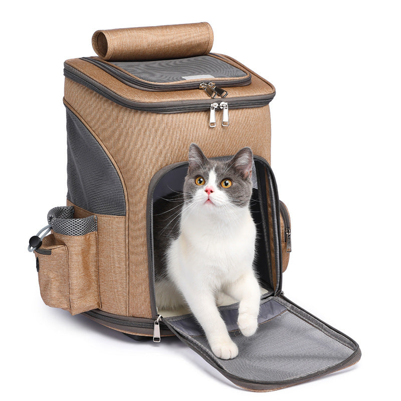 Portable Pet Backpack with Wheels – Travel Cat & Dog Carrier