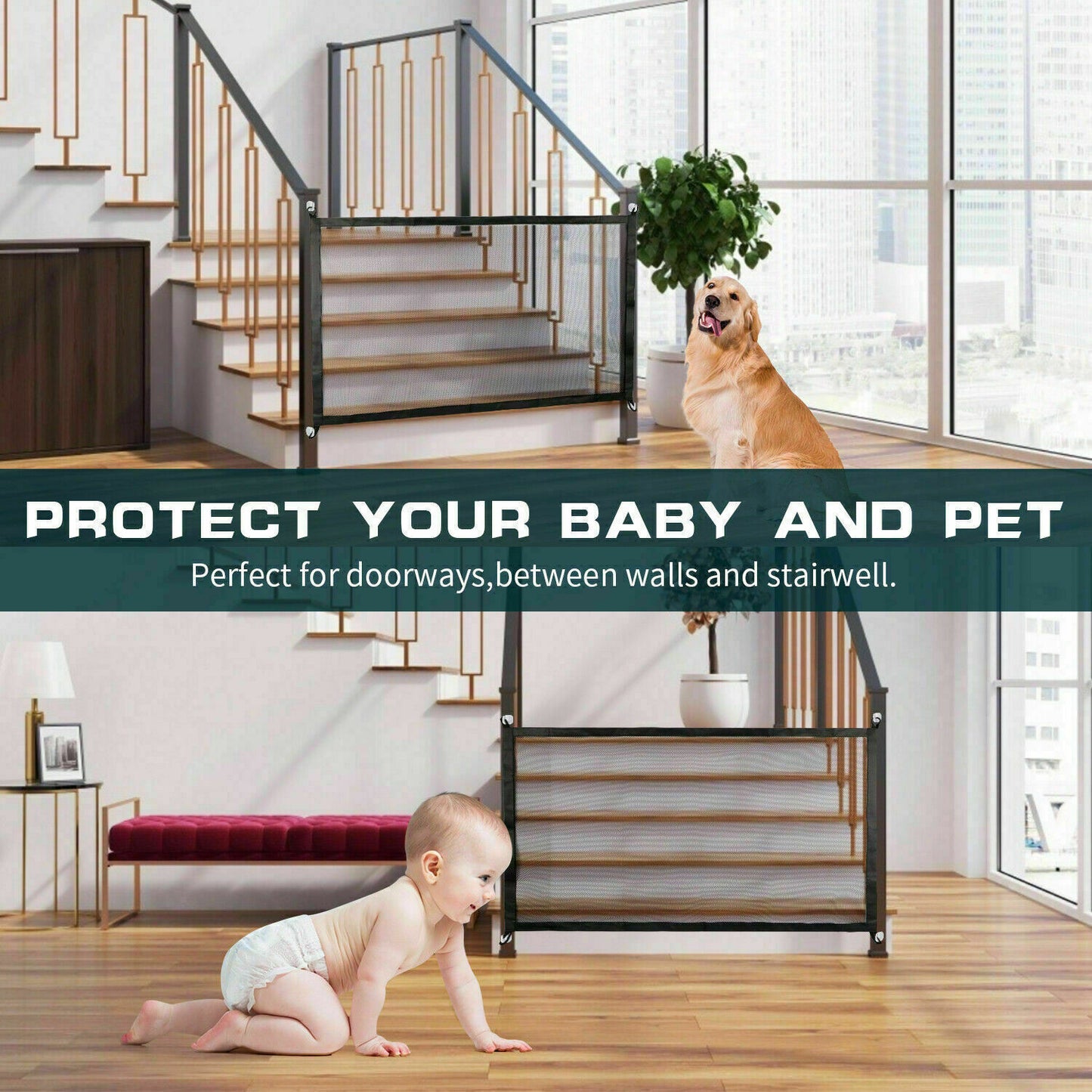 Portable Safety Gate for Pets & Babies – Mesh Guard for Doors & Stairs