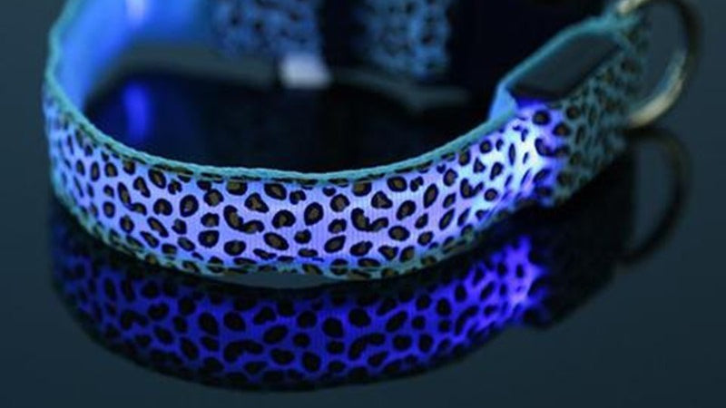 LED Dog Collar Safety Adjustable Nylon Leopard Pet Collar