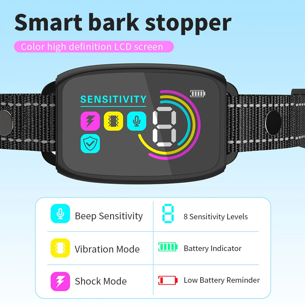 Smart Automatic Anti Barking Dog Collar – Rechargeable, Waterproof & HD Display