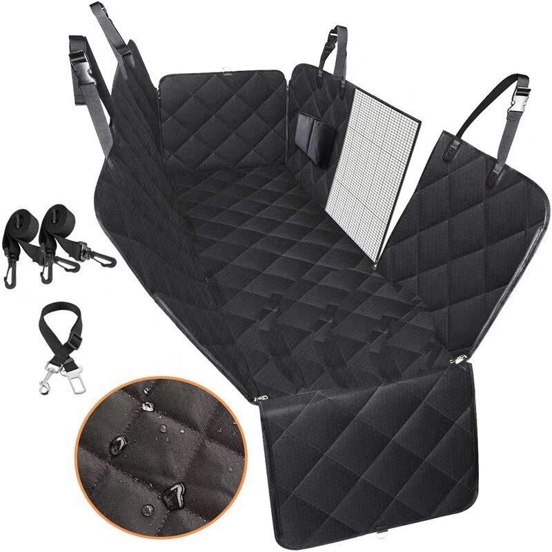 Dog Car Seat Cover with Mesh Window – Waterproof Pet Hammock Protector for Rear Back Seat, Zipper & Storage Pocket for Safe Travel