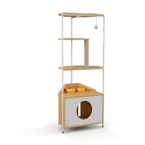 Cat Apartment with Feeding Station & Climbing Platform | Indoor Pet Furniture