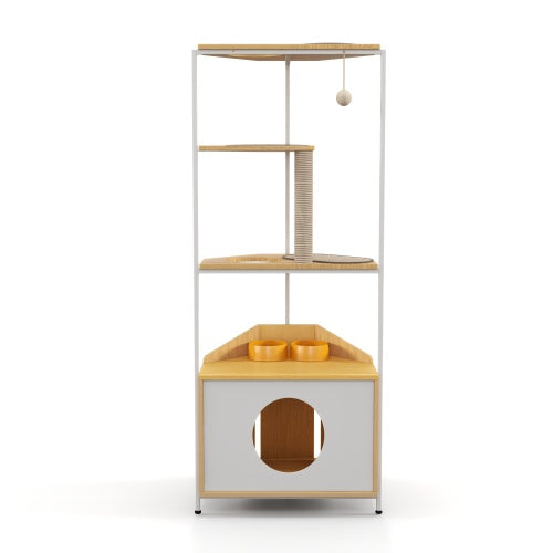 Cat Apartment with Feeding Station & Climbing Platform | Indoor Pet Furniture