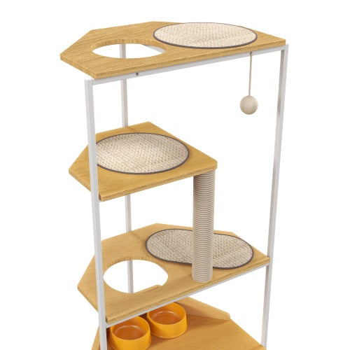 Cat Apartment with Feeding Station & Climbing Platform | Indoor Pet Furniture