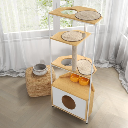 Cat Apartment with Feeding Station & Climbing Platform | Indoor Pet Furniture