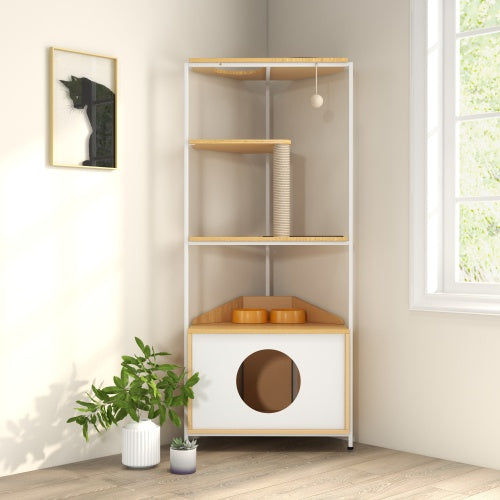 Cat Apartment with Feeding Station & Climbing Platform | Indoor Pet Furniture